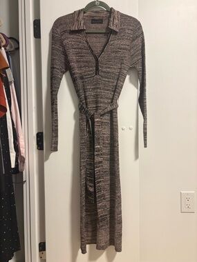 Ash Rose Space Dye Knit Tie Waist Midi Quinn Dress